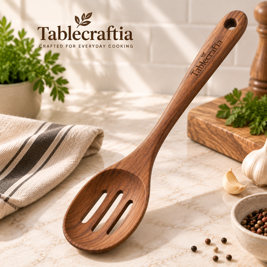 tablecraftia® Natural Wood Slotted Spoon