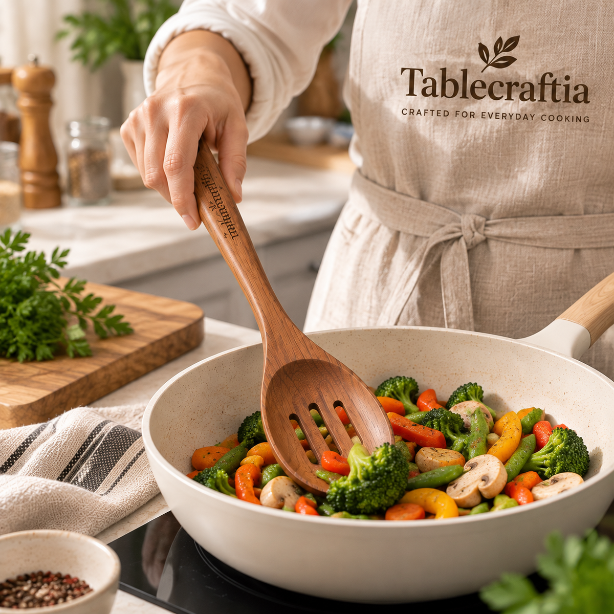 tablecraftia® Natural Wood Slotted Spoon