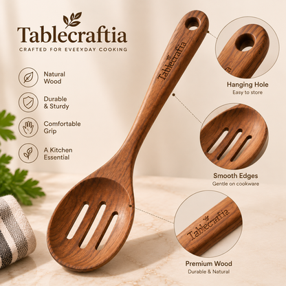 tablecraftia® Natural Wood Slotted Spoon