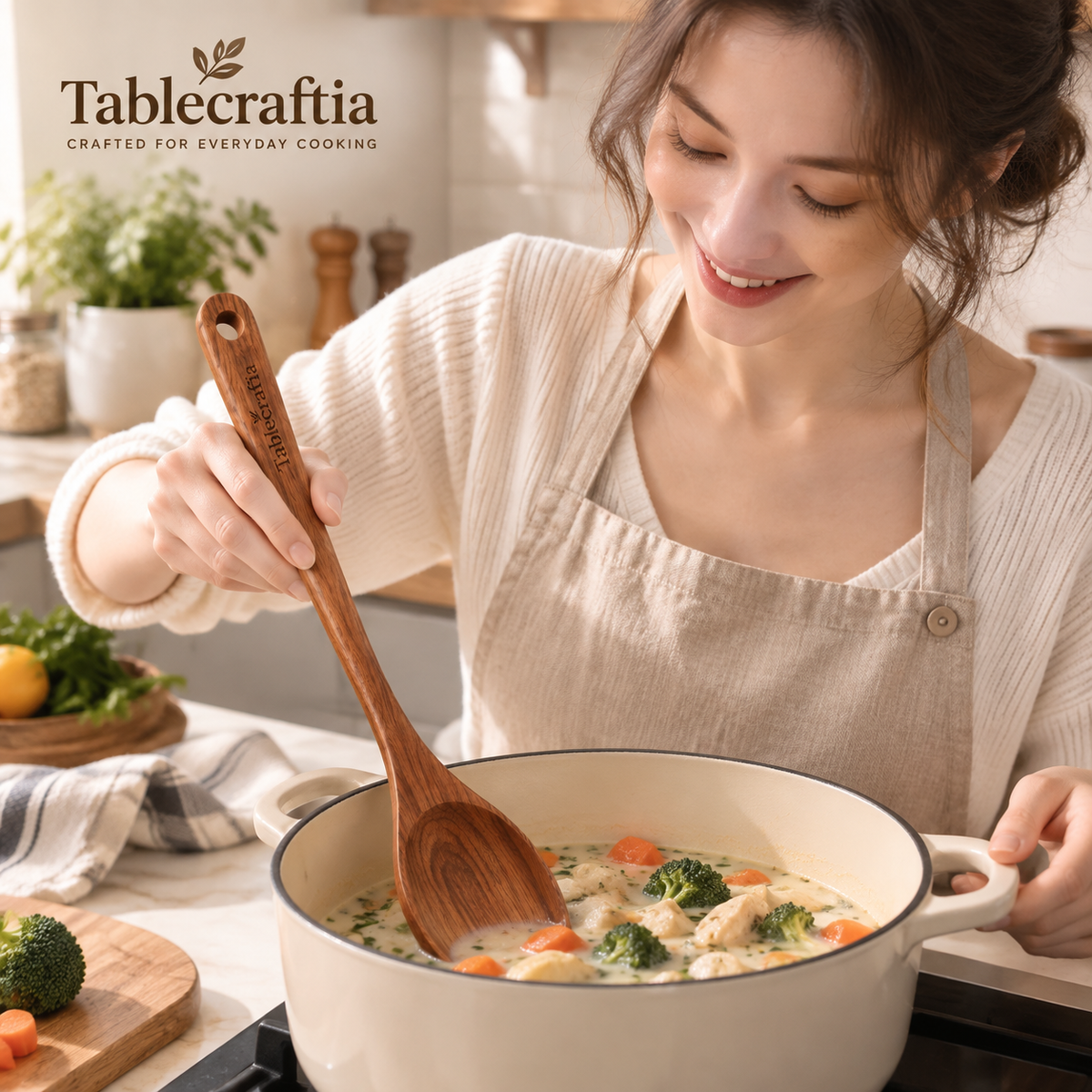 tablecraftia® Natural Wood Cooking Spoon