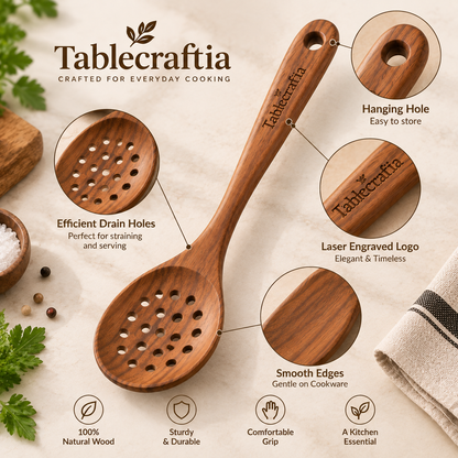 tablecraftia® Natural Wood Slotted Spoon