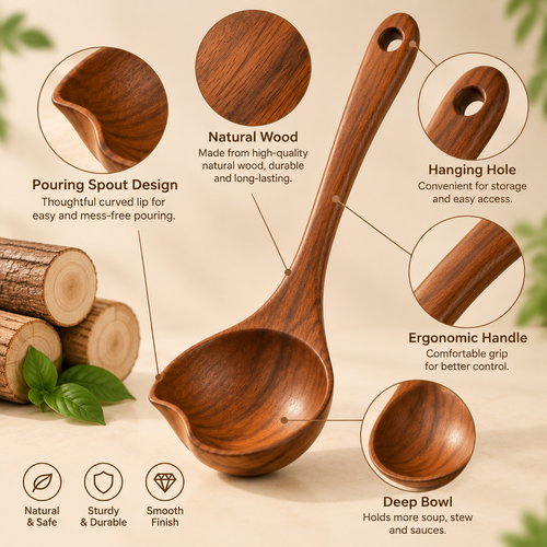 tablecraftia® Natural Wood Pouring Ladle