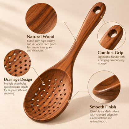 tablecraftia® Natural Wood Slotted Spoon