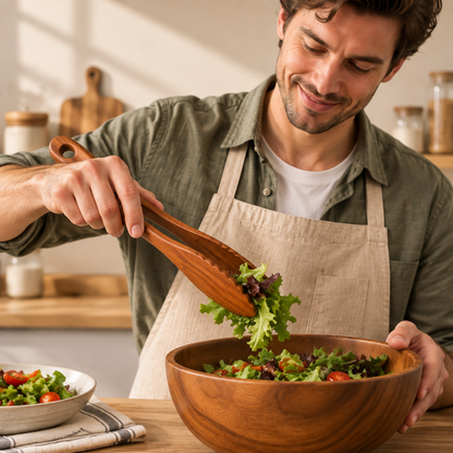 tablecraftia® Natural Wood Serving Tongs