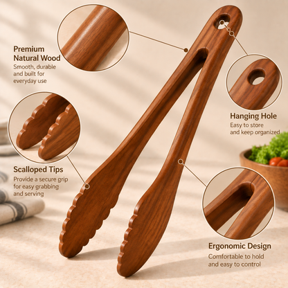 tablecraftia® Natural Wood Serving Tongs