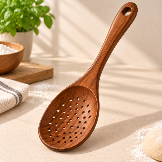 tablecraftia® Natural Wood Slotted Spoon