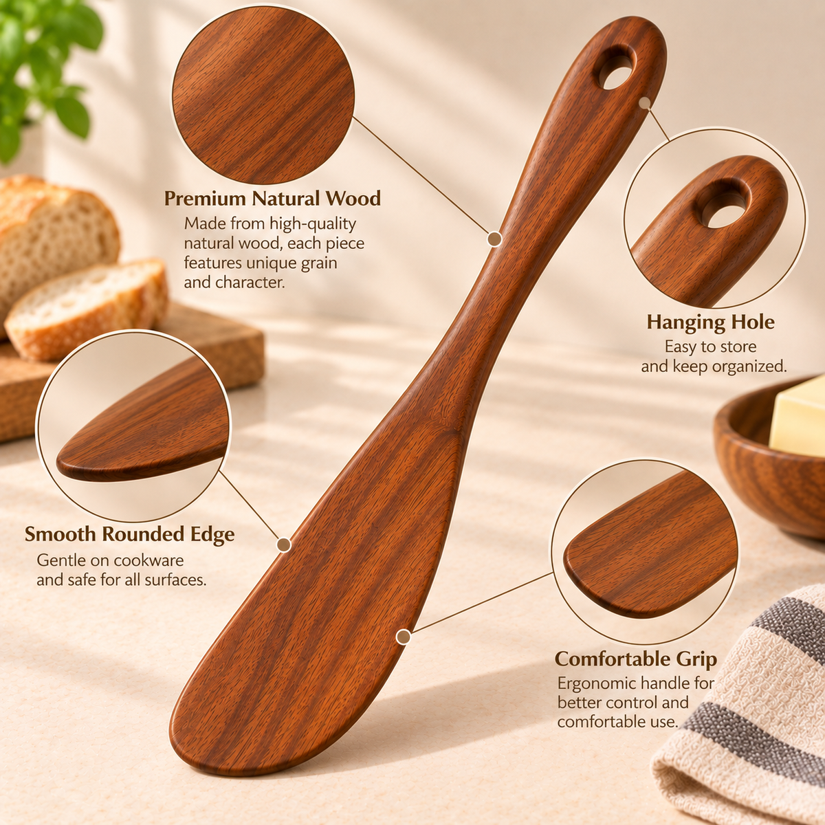 tablecraftia® Natural Wood Stirring Spatula